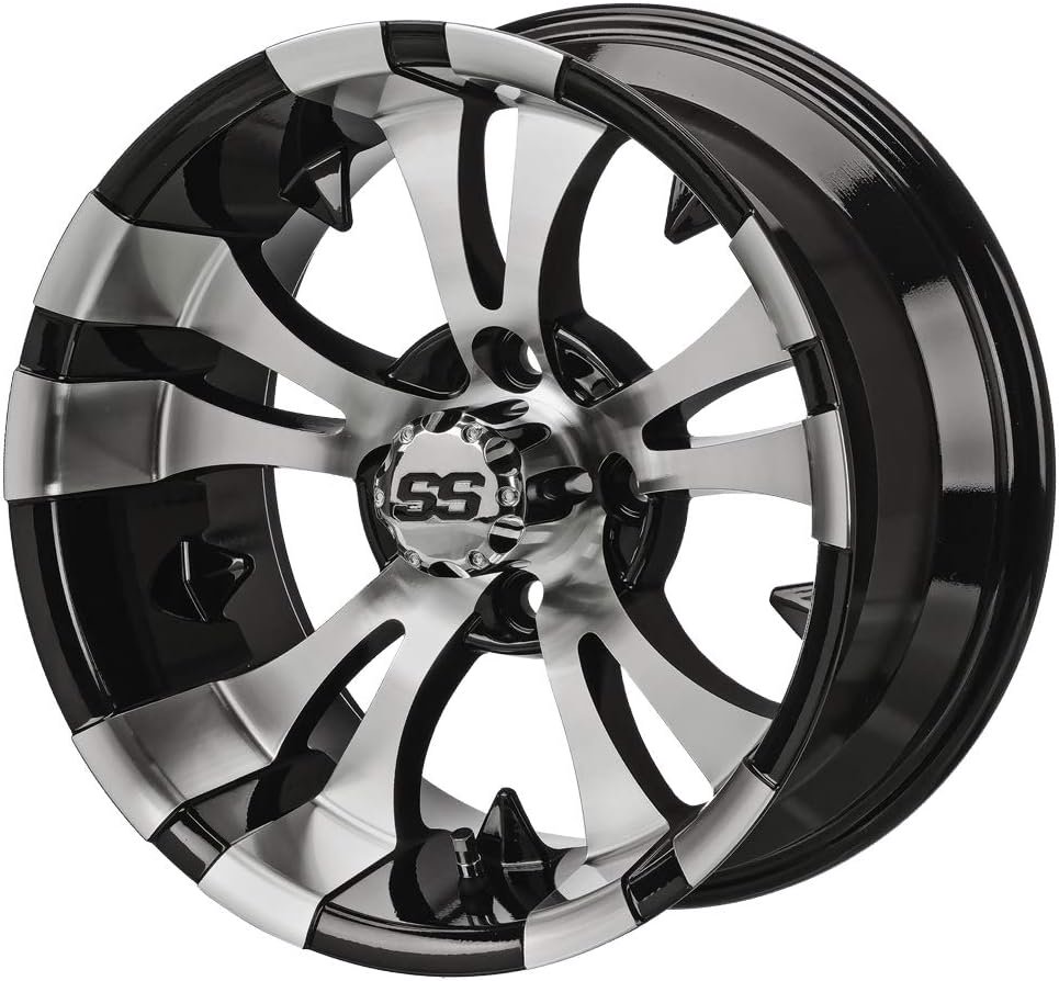 RM Cart - 14 Warlock Black/Machined on 23x10-14 Black Trail Tires (Set of 4), Fits Club Car  EZGo Carts, Golf Cart Tires and Wheels Combo, Can be Used on Lawn Mowers and ATVs