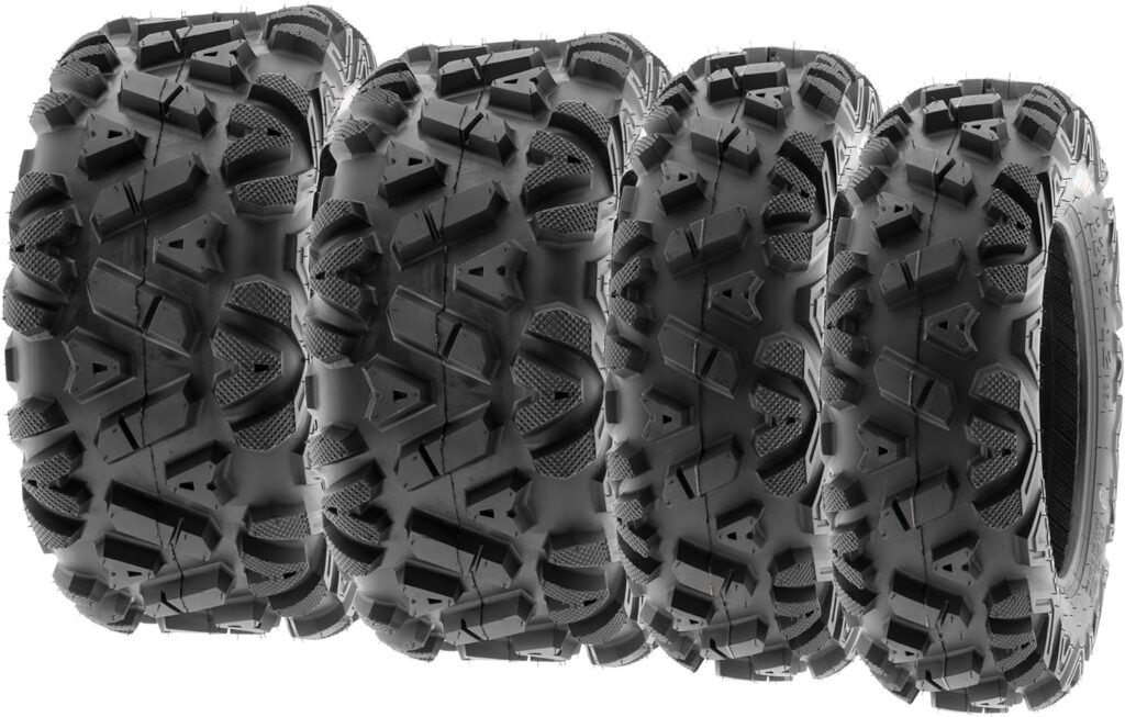 Set of 4 SunF 25x8-12 25x10-12 ATV UTV Tires 6 PR Tubeless A033 POWER I [Bundle] - TWO 25x8x12 Front  TWO 25x10x12 Rear